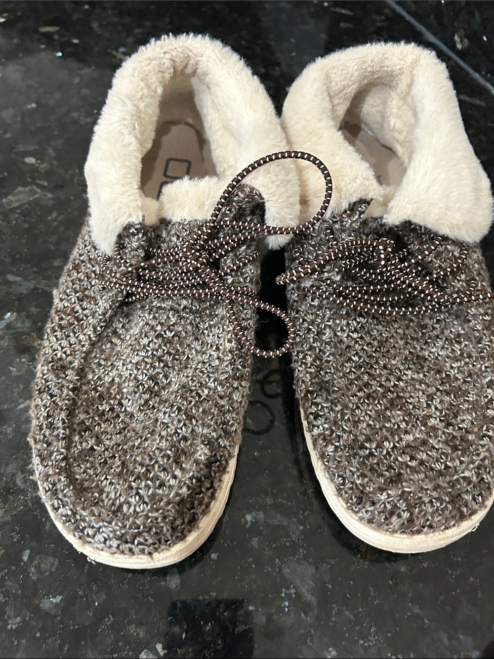 Hey Dude Women's Knit Slip-On Shoes in Brown and Cream